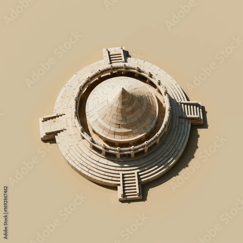Circular Stone Amphitheater in Desert, Golden Hour Serenity
