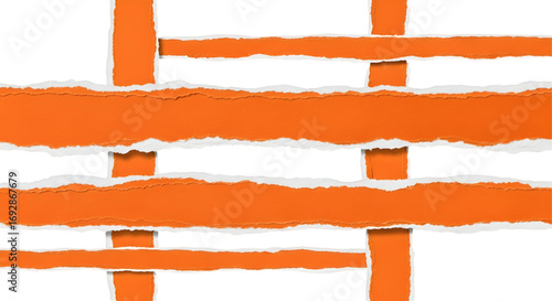 SET OF Orange ripped paper torn edges strips isolated on white
