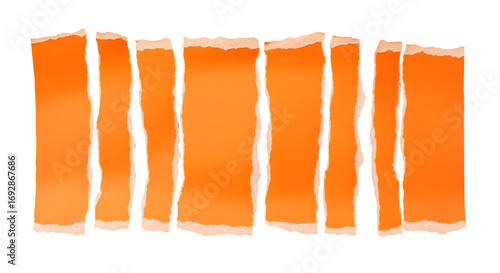 SET OF Orange ripped paper torn edges strips isolated on white