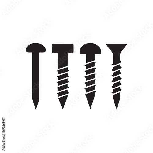 Nail on white background closeup of metal hardware tool