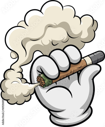 Cartoon hand holding smoking cigar, tobacco smoke illustration, smoking pipe with smoke, relaxed smoking gesture, cigar hand art, smoking culture, cartoon smoking vector design