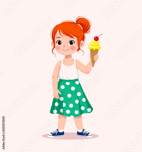 Happy Girl Enjoying Ice Cream on Sunny Day