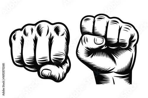 Two fists clenched together symbolizing strength unity and solidarity in black and white