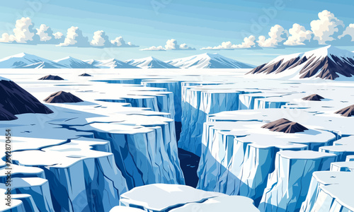 Icy Arctic Landscape with Snow-Capped Mountains