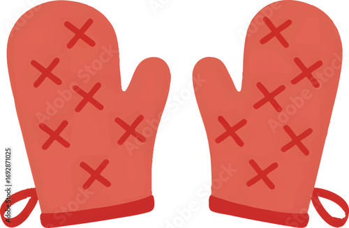  A simple illustration of two red oven mitts on a transparent background