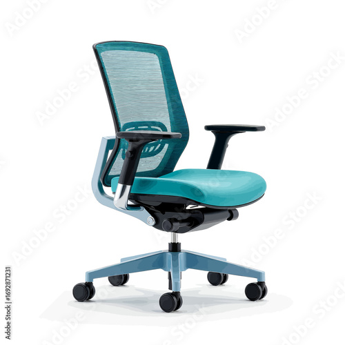 Modern Office Chair in Turquoise and Blue, Ergonomic Design with Mesh Back