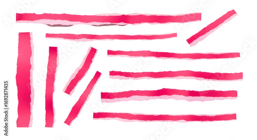 SET OF pink ripped paper torn edges strips isolated on white