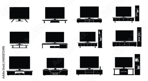 various television setups displayed in grid formation