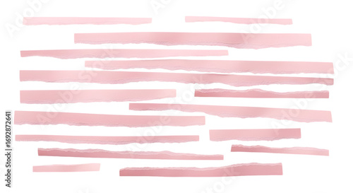SET OF pink ripped paper torn edges strips isolated on white