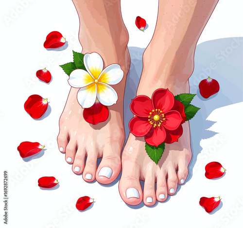 Relaxing Pedicure with Tropical Flowers and Petals