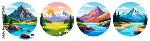 Serene Mountain Lakes at Dawn with Snowy Peaks and Wildflowers