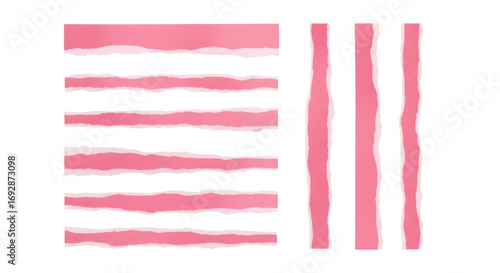 SET OF pink ripped paper torn edges strips isolated on white