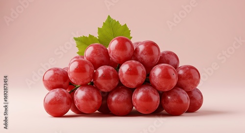 Pile of fresh red grapes sits on a light pink surface, showcasing their vibrant color and juicy texture in a simple and elegant food still life.