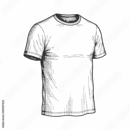 White t-shirt sketch design in flat style with detailed stitching  