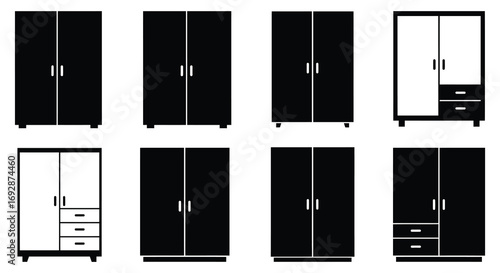 various styles of wardrobes displayed in grid formation