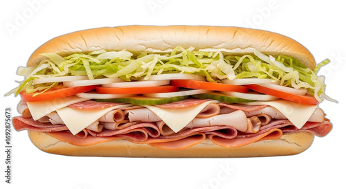 A fully loaded sandwich with fresh ingredients