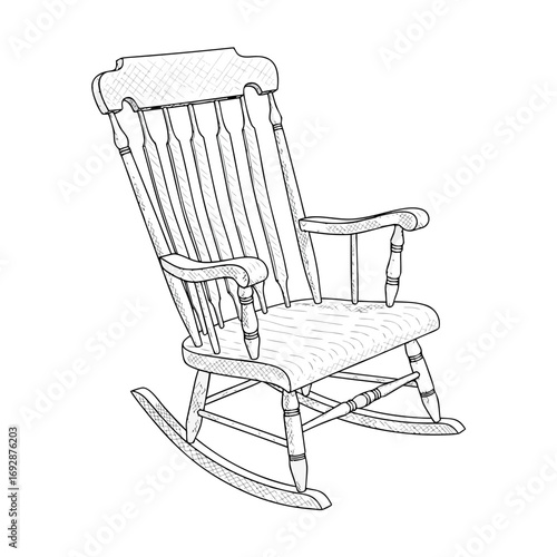 Rocking chair in vintage style with simple outlines and details  
