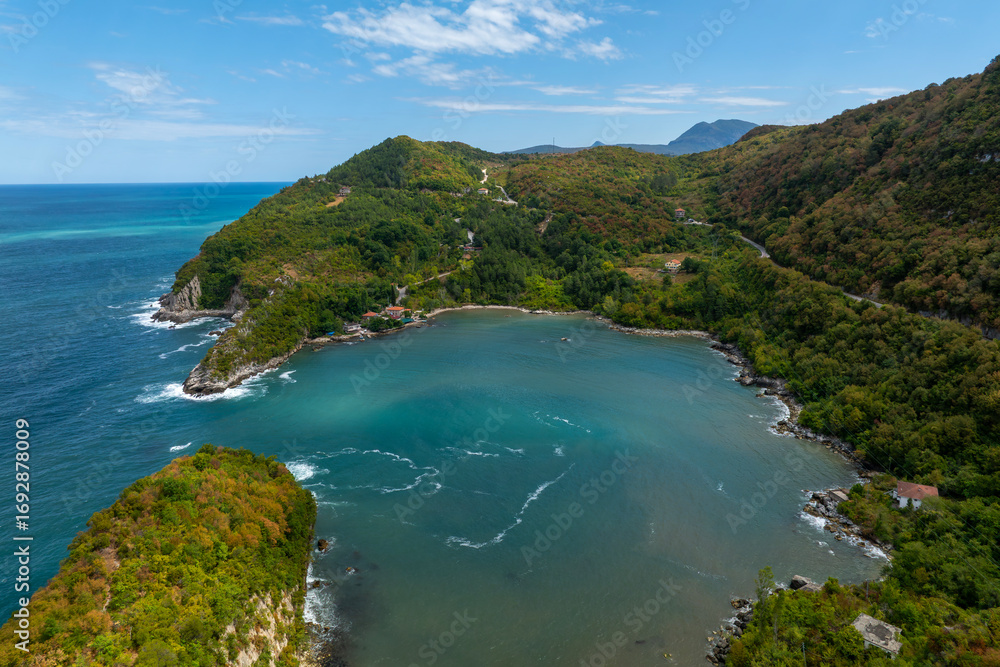Obraz premium Gideros Bay, which bears the traces of the Genoese, where pirates took shelter in ancient times and is the natural harbor of the Square. Cide, Kastamonu, Turkey