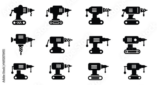 various types of power tools shown in black icons