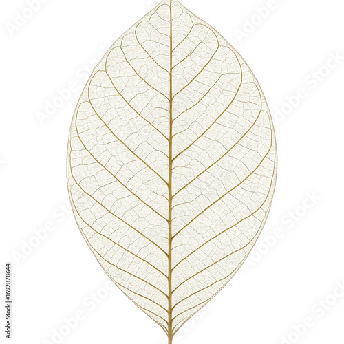 Photo of a delicate, skeletonized leaf with intricate veining, isolated on a pure transparent background, showcasing the natural beauty and fragility of botanical structures