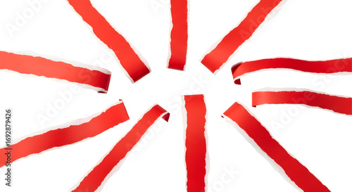SET OF Red ripped paper torn edges strips