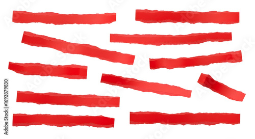 SET OF Red ripped paper torn edges strips
