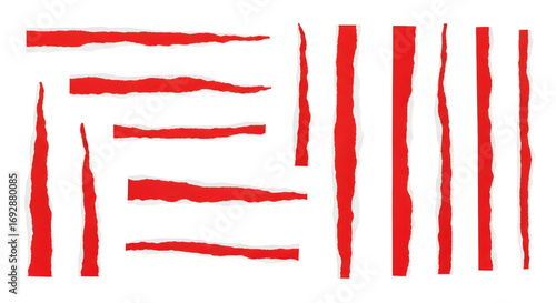 SET OF Red ripped paper torn edges strips