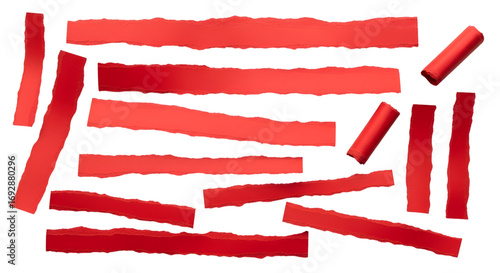 SET OF Red ripped paper torn edges strips