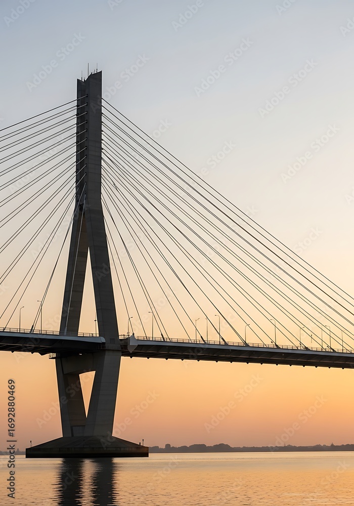Obraz premium Architectural a cable stayed bridge at sunset, evoking feelings of progress