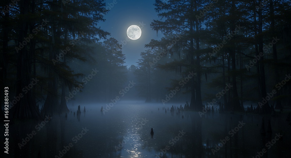 Fototapeta premium Misty forest at night