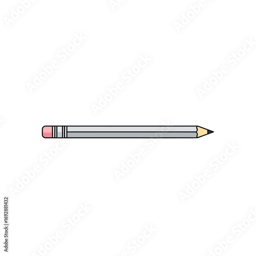 A simple illustration of a gray pencil with a pink eraser on a plain white background isolated object
