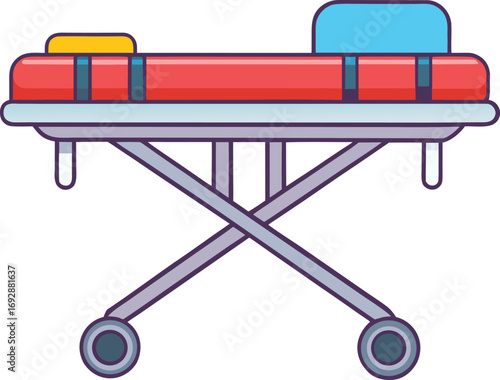 Modern medical stretcher with wheels and cushions for patient transport