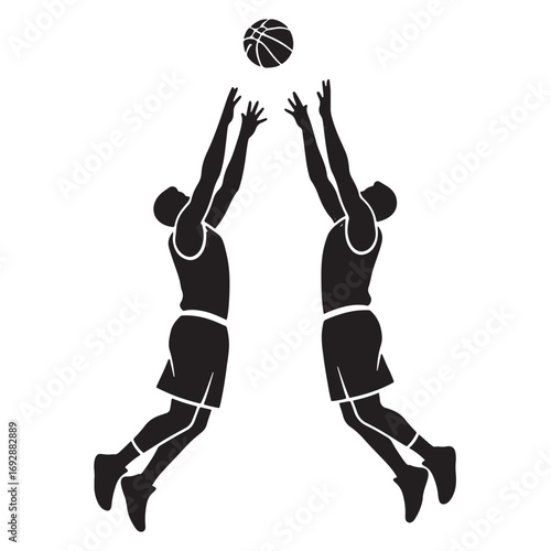 Basketball players jumping for ball silhouette icon