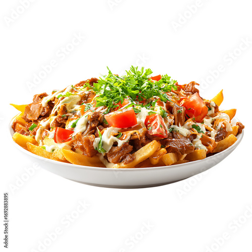 Crispy kapsalon layered with melted cheese PNG