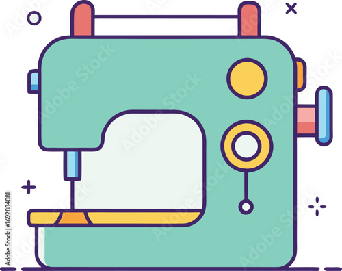Retro style mint green sewing machine icon with decorative elements