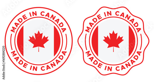 Made in Canada Label Vector Design | Canadian Flag Seal Badge Icon