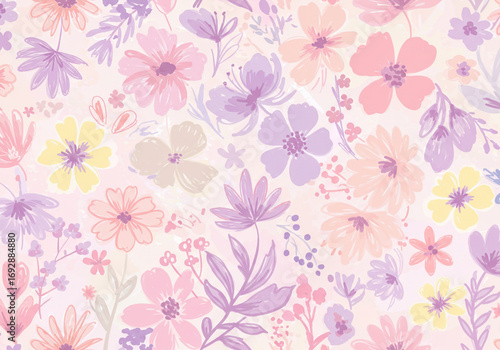 Delicate pastel floral pattern brings serene beauty and charming spring vibes to any design project.