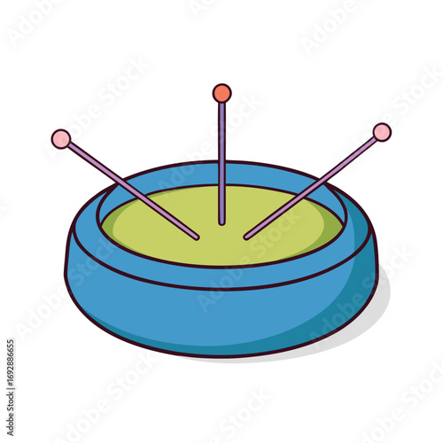 Cartoon pincushion with pins ready for sewing projects