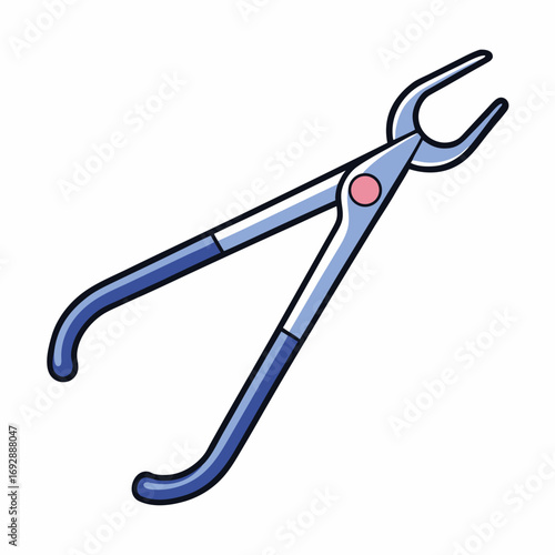 Cartoon illustration of blue dental forceps with pink pivot