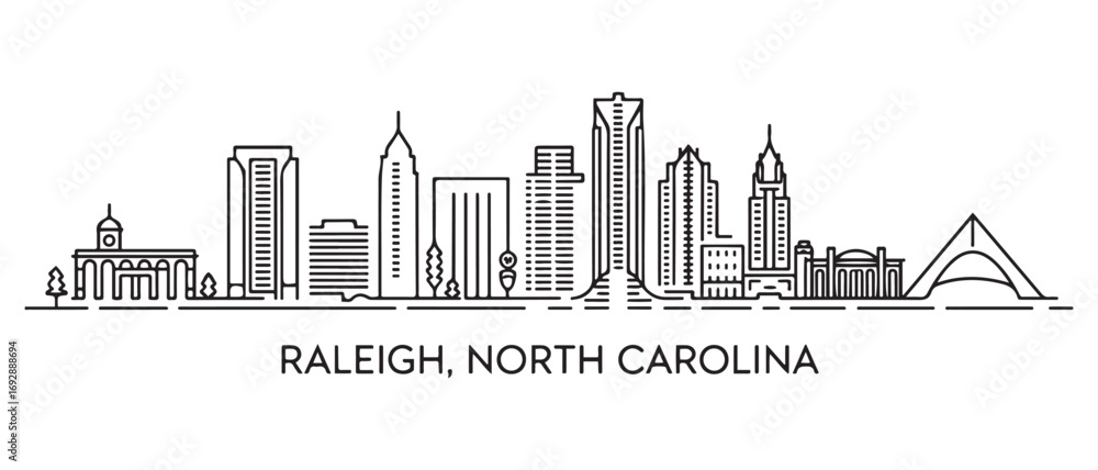 Fototapeta premium Raleigh Line Art skyline horizontal banner. Raleigh, North Carolina. Vector template for your design. with white background