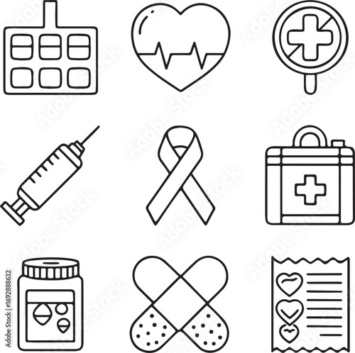 Isolated diabetes awareness icons, diabetes awareness medical outline set, diabetes awareness healthcare vector, diabetes awareness health monitoring, editable diabetes awareness patient design icons