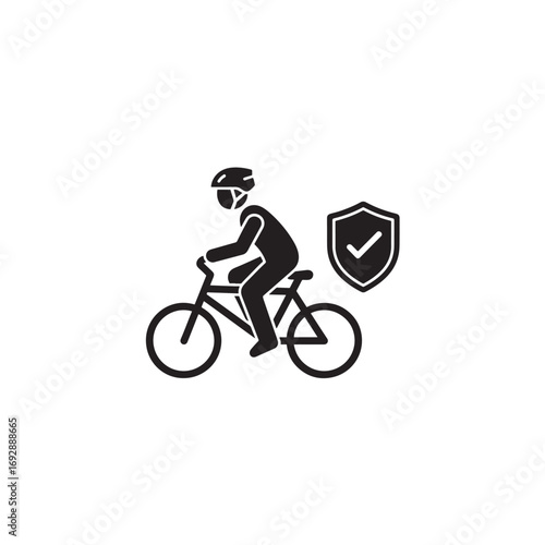 Cyclist with helmet riding bike silhouette vector