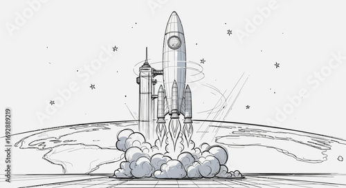 A Russian Soyuz rocket soars towards the sky, launching a satellite into space for scientific exploration