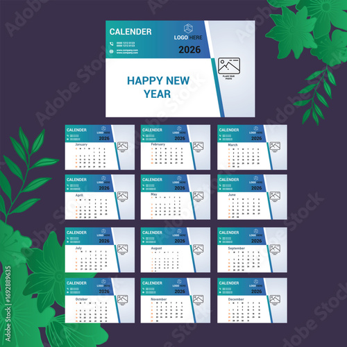 12 monthly tabel calender 2026