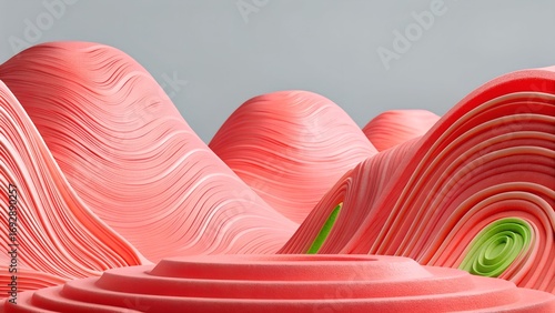 Vibrant Pink Wave Landscape Modern Abstract Green Accent Spiral