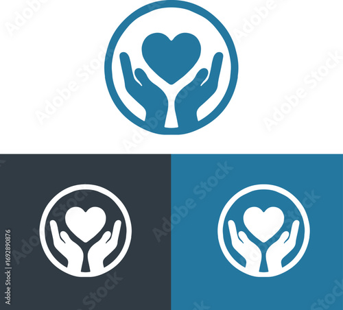 Create a clean, elegant logo for Aura Hands, a business dedicated to hand care. The design should combine the symbols of caring hands and a heart, conveying a sense of health, wellness, and compassion