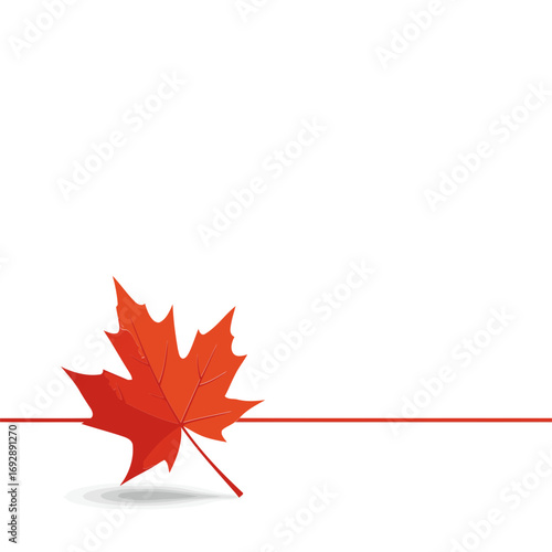 Red maple leaf graphic design element, solitary, autumnal theme. Isolated leaf with autumnal colors, minimalist background. design resource for website.