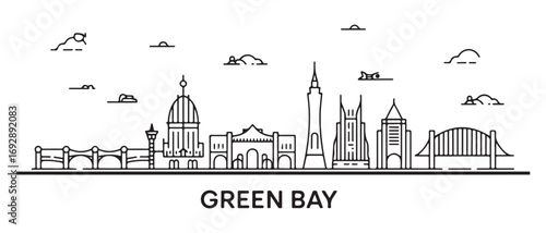 Green Bay Line Art skyline. Travel Green Bay famous landmarks. Business and tourism concept for presentation, banner, web site. with white background