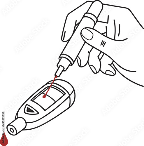 Hand Using Glucometer for Blood Sugar Test Vector Illustration