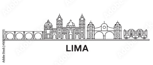 Lima Line Art skyline horizontal banner. Lima, Peru. Vector template for your design. with white background